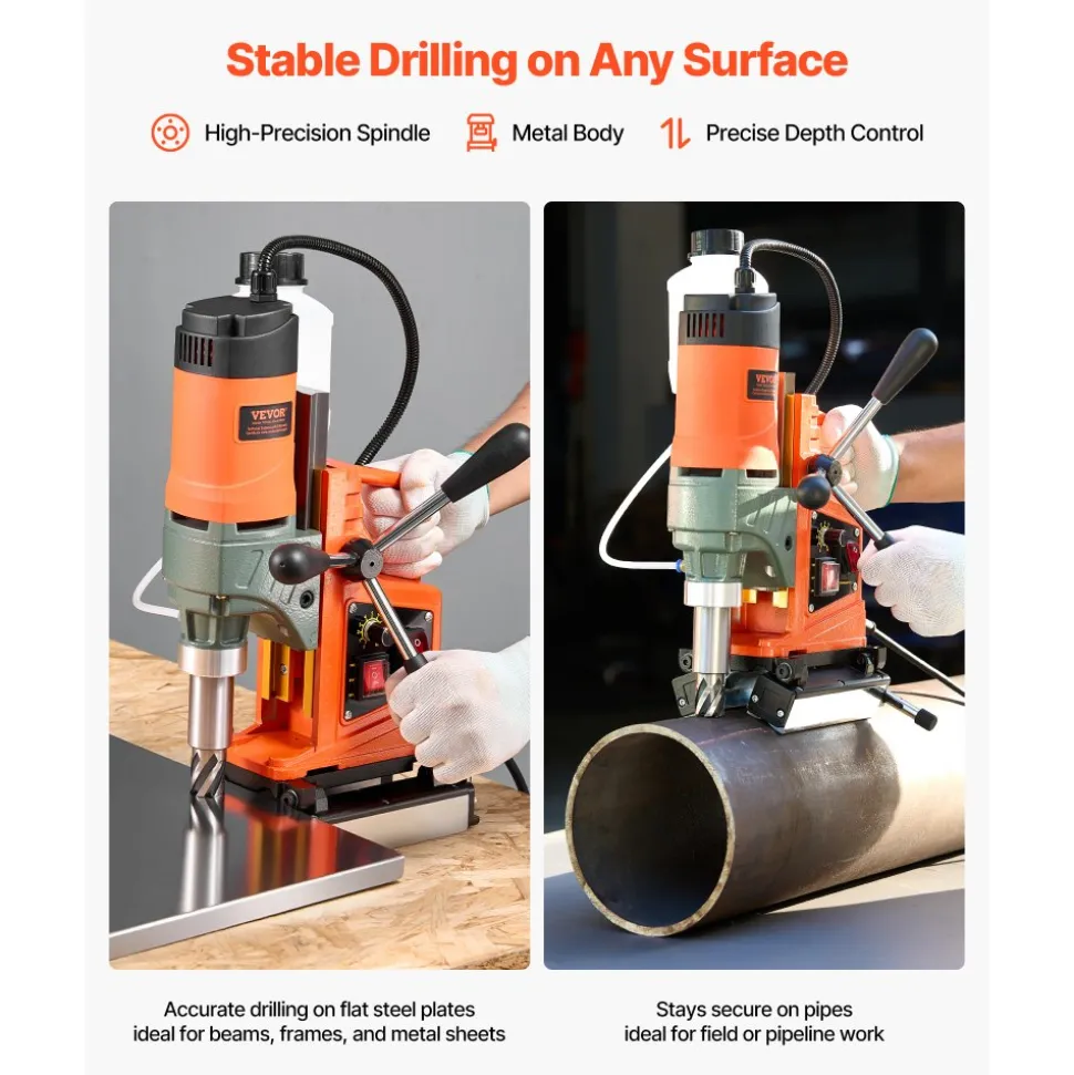 VEVOR Magnetic Drill Press, 1400 W, 2 inch Boring Diameter, 0-750 RPM Speed, Reversible Direction, Mag Drill Press for Metal Surface, Electric Drilling Machine for Industrial and Home Improvement