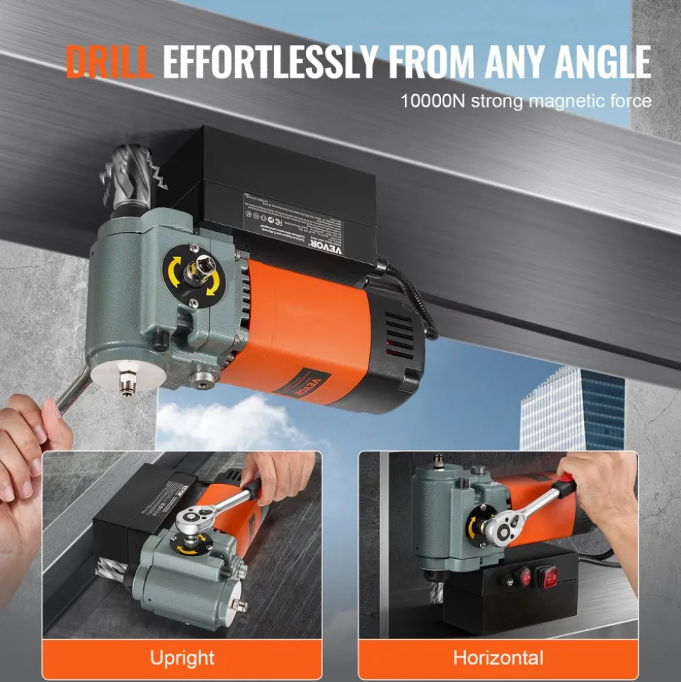 VEVOR Magnetic Drill Press, 1300W Low Profile Mag Drill, Light Weight Portable Mag Drilling Machine with Cooling Device and Overload Protection, Mag Press for Equipment Installation, Industrial