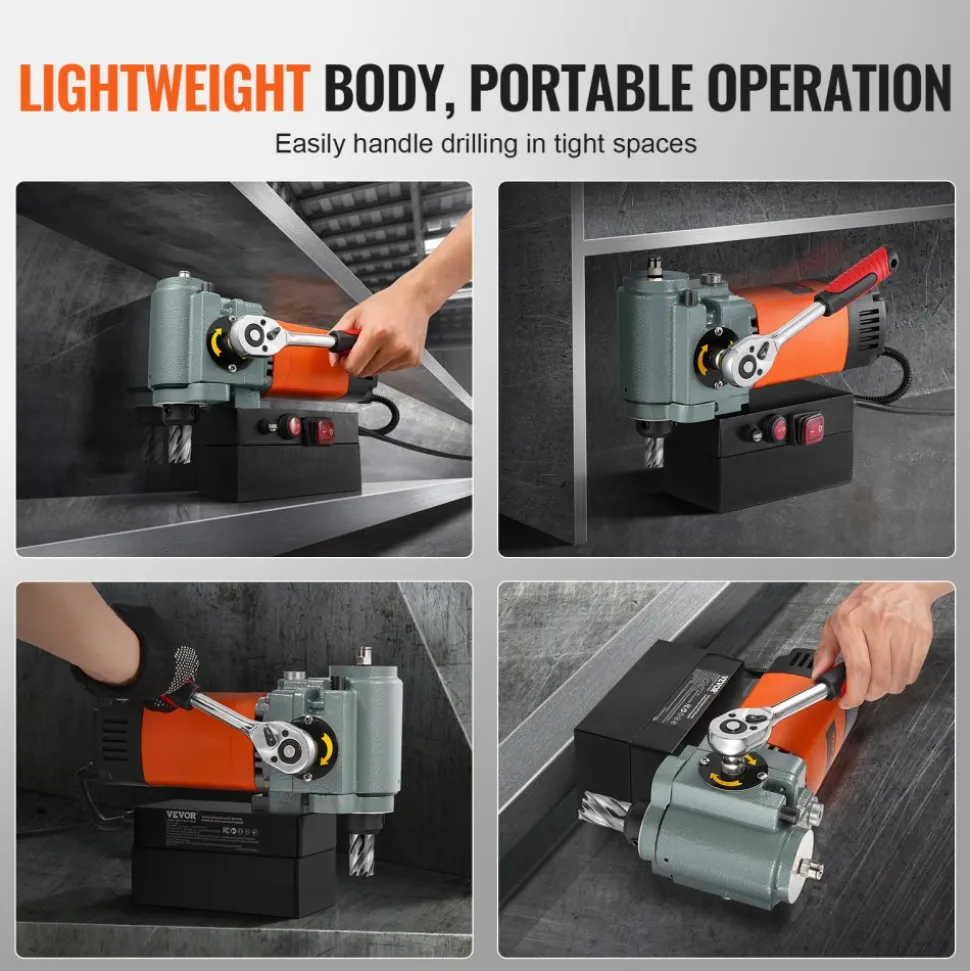 VEVOR Magnetic Drill Press, 1300W Low Profile Mag Drill, Light Weight Portable Mag Drilling Machine with Cooling Device and Overload Protection, Mag Press for Equipment Installation, Industrial