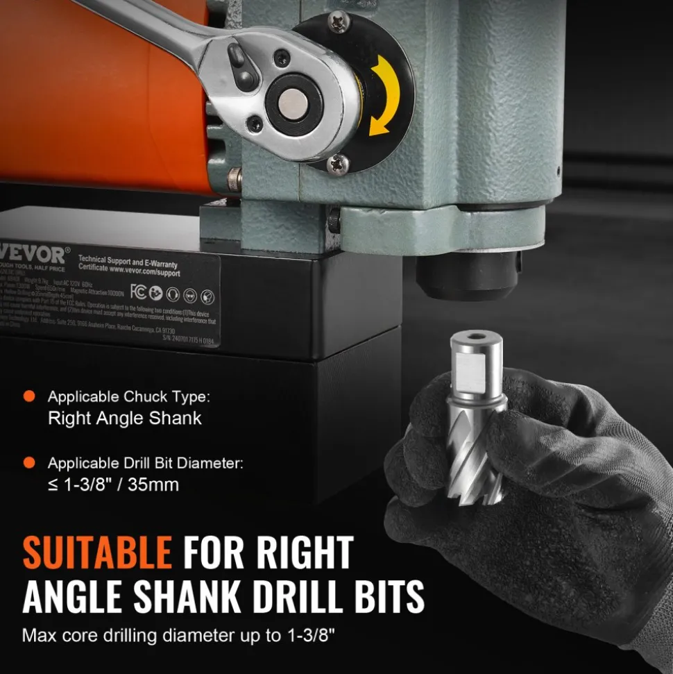 VEVOR Magnetic Drill Press, 1300W Low Profile Mag Drill, Light Weight Portable Mag Drilling Machine with Cooling Device and Overload Protection, Mag Press for Equipment Installation, Industrial