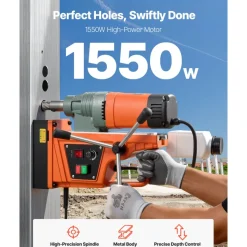 VEVOR Magnetic Drill, 1450W Motor 1.6 in Boring Diameter, 2810 lbf Portable Electric Mag Drill Press, with 2 Coring Bits, Variable Speed, Drilling Machine for Metal Surface, Home Improvement Industry