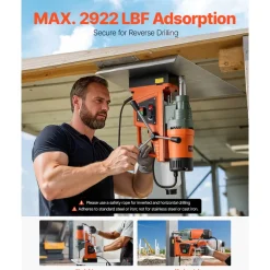 VEVOR Magnetic Drill, 1550W Motor 2 in Coring Diameter, 2922 lbf Magnetic Force, 0-550 RPM Variable Speed, Portable Electric Mag Drill Press Drilling Machine for Metal Surface, Home Improvement