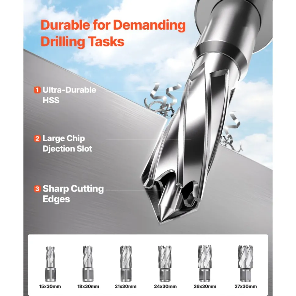 VEVOR Magnetic Drill, 1450W Motor 2 in Boring Diameter, 2878 lbf Electric Mag Drill Press, with 6 Coring Bits, Variable Speed, Drilling Machine for Metal Surface, Home Improvement Industry, Yellow