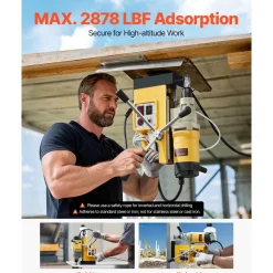 VEVOR Magnetic Drill, 1450W Motor 2 in Boring Diameter, 2878 lbf Electric Mag Drill Press, with 6 Coring Bits, Variable Speed, Drilling Machine for Metal Surface, Home Improvement Industry, Yellow