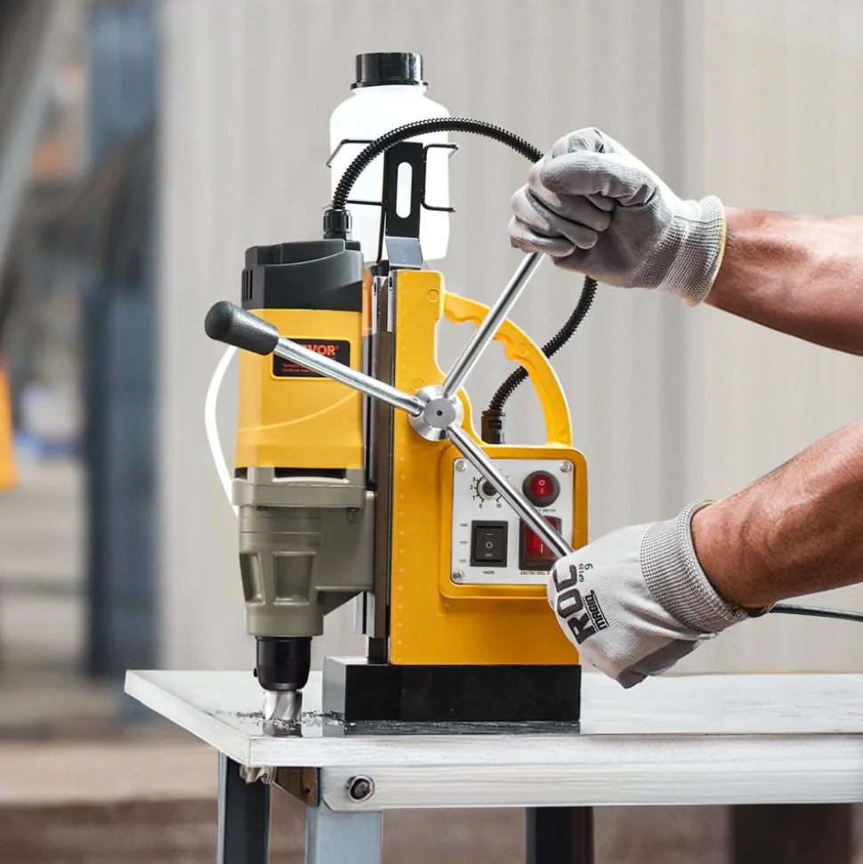 VEVOR Magnetic Drill, 1450W Motor 2 in Boring Diameter, 2878 lbf Electric Mag Drill Press, with 6 Coring Bits, Variable Speed, Drilling Machine for Metal Surface, Home Improvement Industry, Yellow