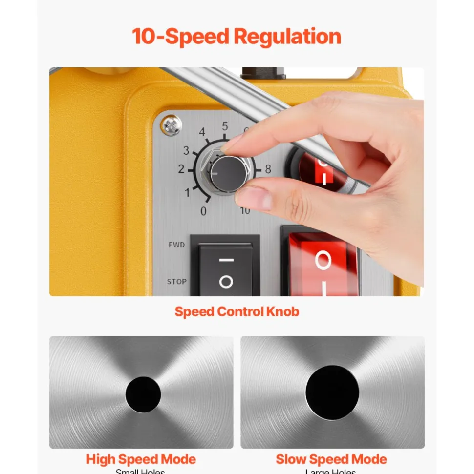VEVOR Magnetic Drill, 1450W Motor 2 in Boring Diameter, 2878 lbf Electric Mag Drill Press, with 6 Coring Bits, Variable Speed, Drilling Machine for Metal Surface, Home Improvement Industry, Yellow
