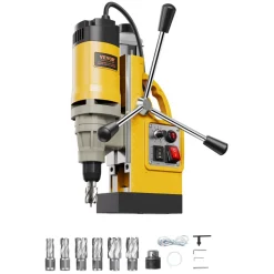 VEVOR Magnetic Drill, 1450W Motor 2 in Boring Diameter, 2878 lbf Electric Mag Drill Press, with 6 Coring Bits, Variable Speed, Drilling Machine for Metal Surface, Home Improvement Industry, Yellow