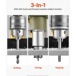 VEVOR Magnetic Drill, 1200W Motor 1.6 in Boring Diameter, 2810 lbf Electric Mag Drill Press, with 2 Coring Bits, Variable Speed, Drilling Machine for Metal Surface, Home Improvement Industry, Yellow