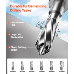 VEVOR Magnetic Drill, 1450W Motor 2 in Coring Diameter, 2922 lbf Magnetic Force, Portable Electric Mag Drill Press with 6 Coring Bits, Variable Speed, Drilling Machine for Metal Surface, Industrial