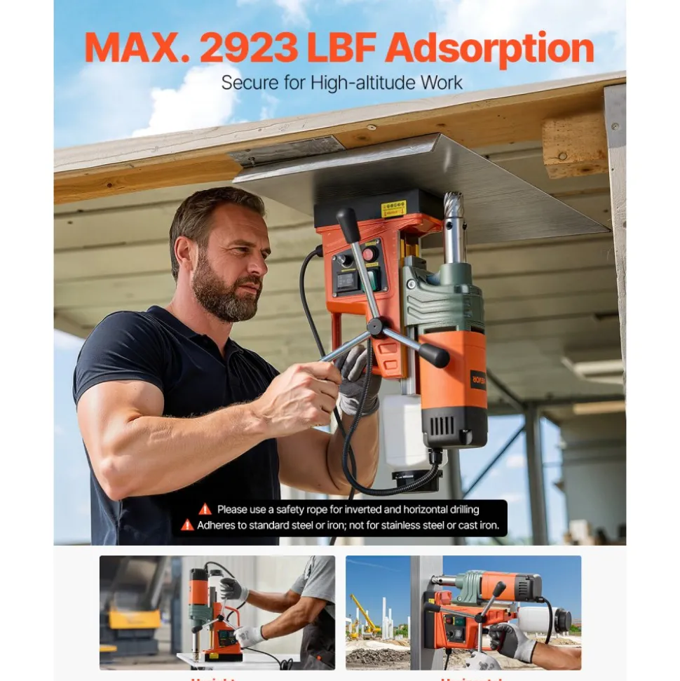 VEVOR Magnetic Drill, 1450W Motor 2 in Coring Diameter, 2922 lbf Magnetic Force, Portable Electric Mag Drill Press with 6 Coring Bits, Variable Speed, Drilling Machine for Metal Surface, Industrial