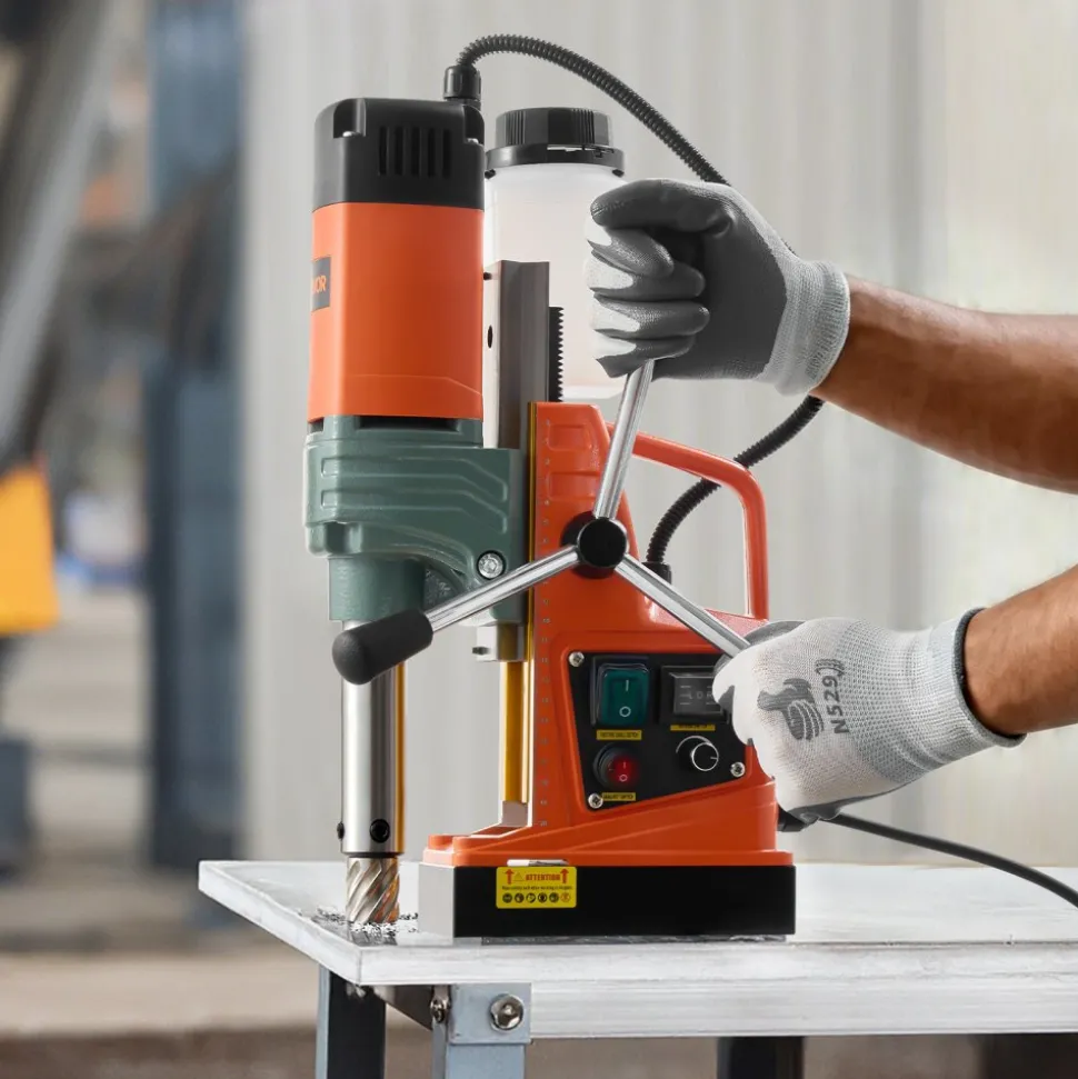 VEVOR Magnetic Drill, 1450W Motor 2 in Coring Diameter, 2922 lbf Magnetic Force, Portable Electric Mag Drill Press with 6 Coring Bits, Variable Speed, Drilling Machine for Metal Surface, Industrial