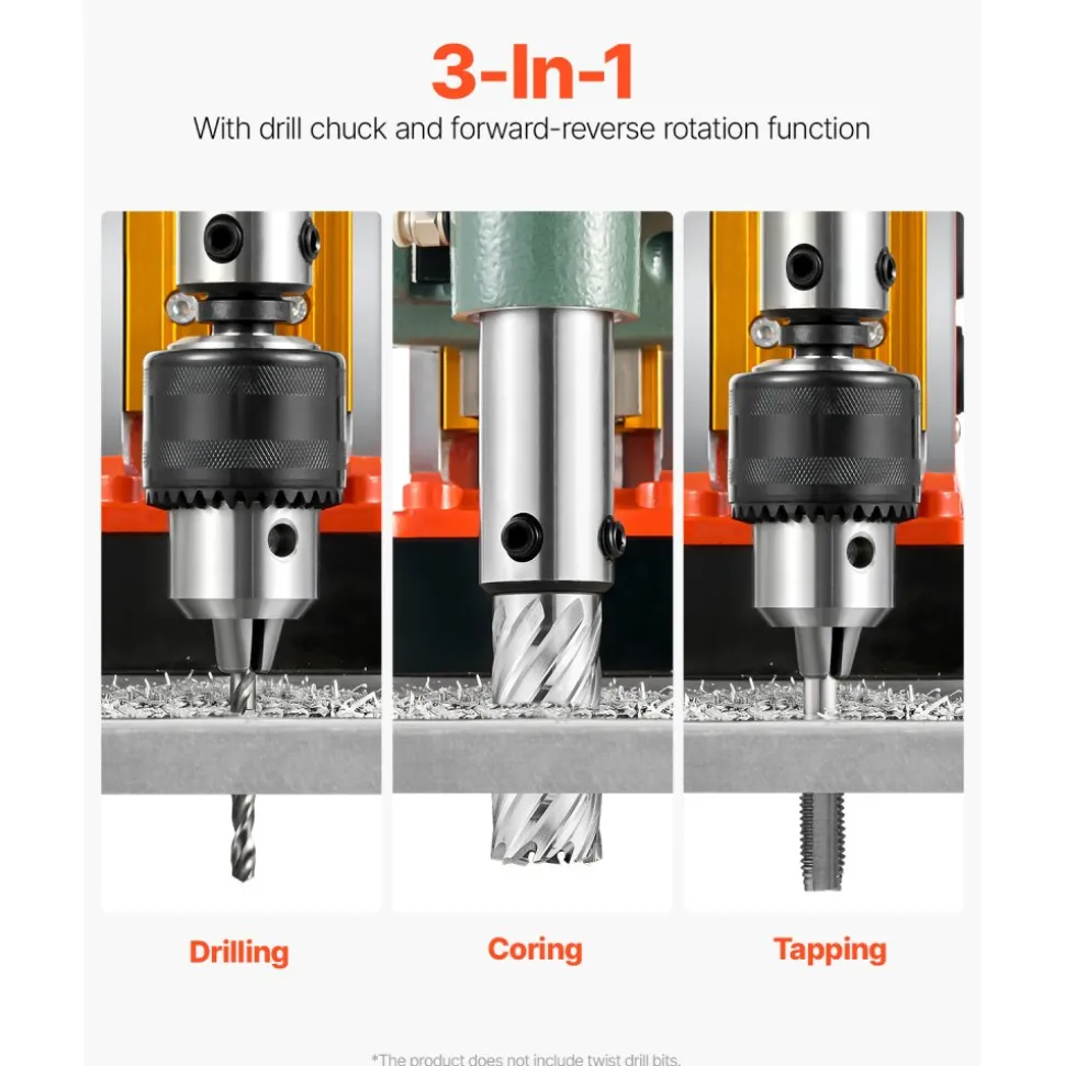 VEVOR Magnetic Drill, 1450W Motor 2 in Coring Diameter, 2922 lbf Magnetic Force, Portable Electric Mag Drill Press with 6 Coring Bits, Variable Speed, Drilling Machine for Metal Surface, Industrial