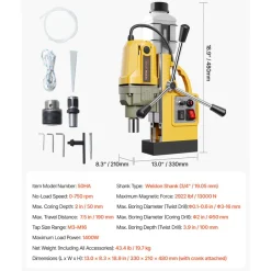 VEVOR Magnetic Drill, 1400W Motor 2 in Boring Diameter, 2922 lbf Portable Electric Mag Drill Press, 0-750 RPM Variable Speed, Drilling Machine for Metal Surface, Industrial and Home Improvement