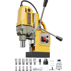 VEVOR Magnetic Drill, 1400W Motor 1.6 in Boring Diameter, 2810 lbf Portable Electric Mag Drill Press, with 11 Coring Bits, 800 RPM Speed, Drilling Machine for Metal Surface, Home Improvement Industry