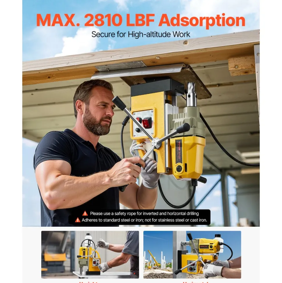 VEVOR Magnetic Drill, 1400W Motor 1.6 in Boring Diameter, 2810 lbf Portable Electric Mag Drill Press, 800 RPM No-Load Speed, Drilling Machine for Metal Surface, Industrial and Home Improvement