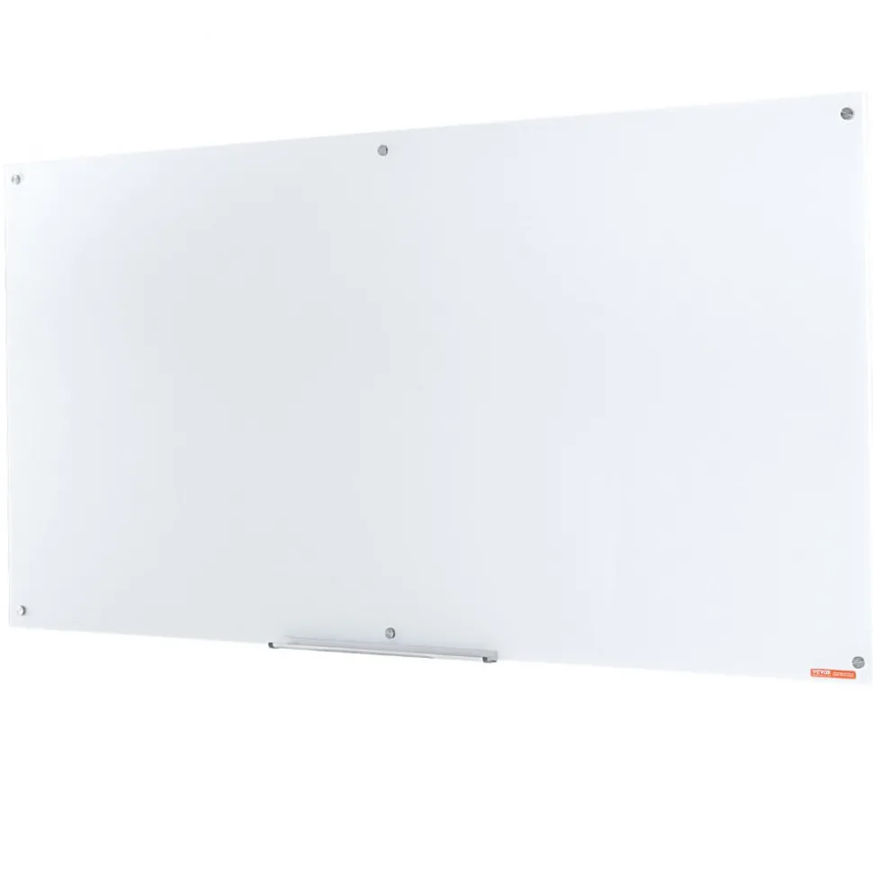 VEVOR Magnetic Glass Whiteboard, Dry Erase Board 72"x36", Wall-Mounted Large White Glassboard Frameless, with Marker Tray, an Eraser and 2 Markers, White