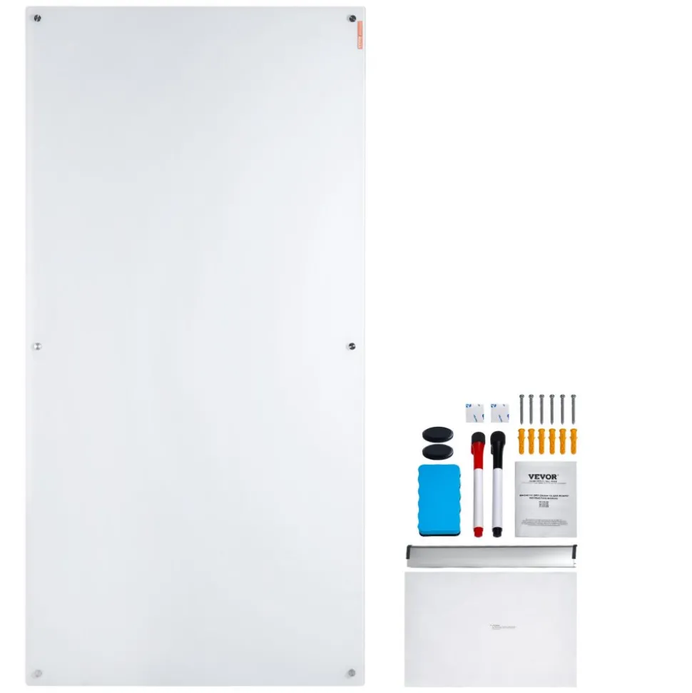 VEVOR Magnetic Glass Whiteboard, Dry Erase Board 72"x36", Wall-Mounted Large White Glassboard Frameless, with Marker Tray, an Eraser and 2 Markers, White