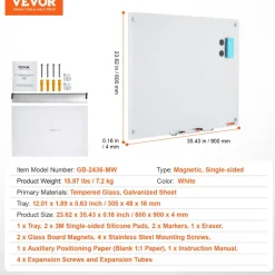 VEVOR Magnetic Glass Whiteboard, Dry Erase Board 36