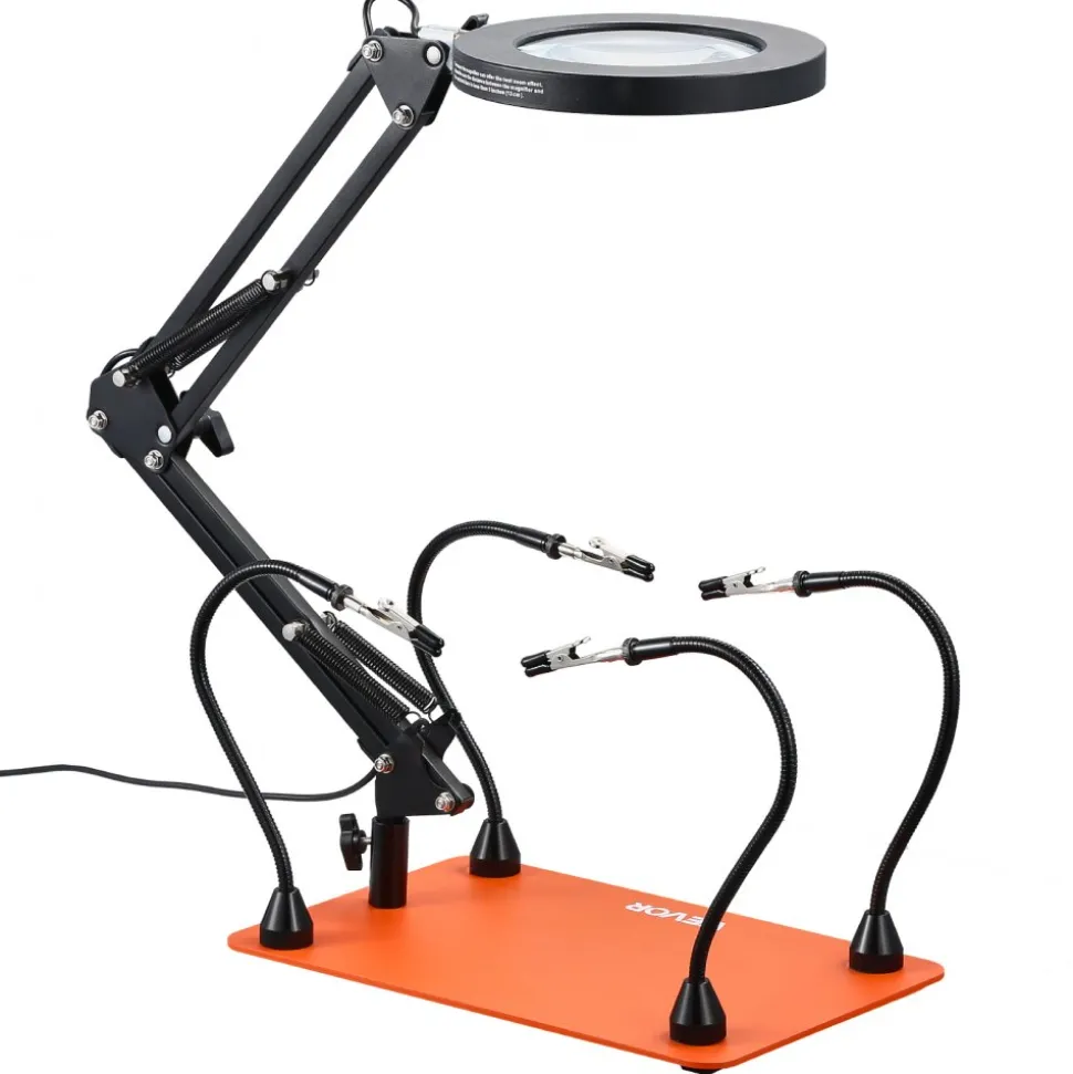 VEVOR Magnetic Helping Hands Soldering Station, 4 Flexible Arms Third Hand Tool, with 6 PCB Pillar Holders & 360 Hot Air Gun Holder, Heavy-Duty Base Soldering Helper for Electronic Repair Craft