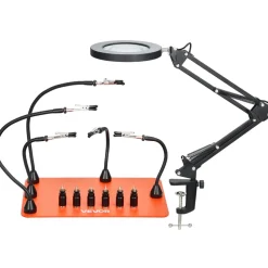 VEVOR Magnetic Helping Hands Soldering Station, 4 Flexible Arms Third Hand Tool, with 6 PCB Pillar Holders & 360 Hot Air Gun Holder, Heavy-Duty Base Soldering Helper for Electronic Repair Craft
