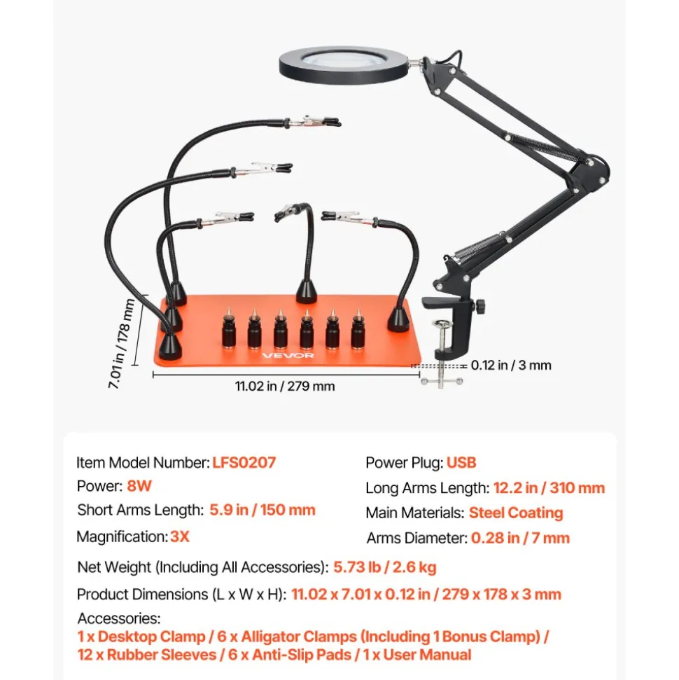 VEVOR Magnetic Helping Hands Soldering Station, 4 Flexible Arms Third Hand Tool, with 6 PCB Pillar Holders & 360 Hot Air Gun Holder, Heavy-Duty Base Soldering Helper for Electronic Repair Craft