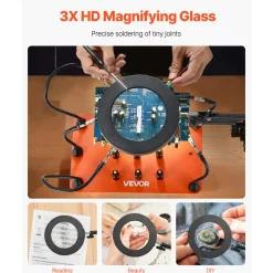 VEVOR Magnetic Helping Hands Soldering Station, 4 Flexible Arms Third Hand Tool, with 6 PCB Pillar Holders & 360 Hot Air Gun Holder, Heavy-Duty Base Soldering Helper for Electronic Repair Craft