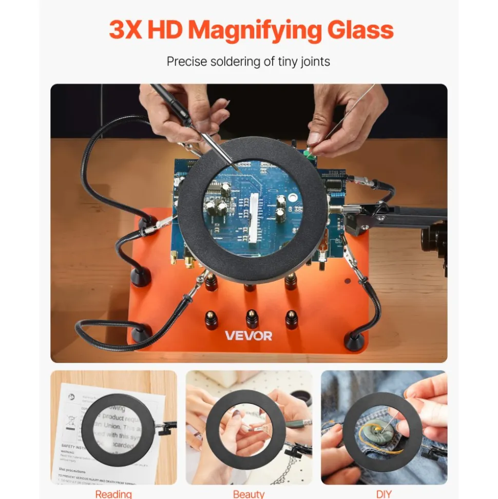 VEVOR Magnetic Helping Hands Soldering Station, 4 Flexible Arms Third Hand Tool, with 6 PCB Pillar Holders & 360 Hot Air Gun Holder, Heavy-Duty Base Soldering Helper for Electronic Repair Craft