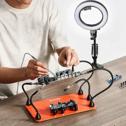 VEVOR Magnetic Helping Hands Soldering Station, 4 Flexible Arms Third Hand Tool, with 6 PCB Pillar Holders & 360 Hot Air Gun Holder, Heavy-Duty Base Soldering Helper for Electronic Repair Craft