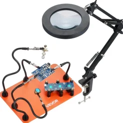VEVOR Magnetic Helping Hands Soldering Station, 4 Flexible Arms Third Hand Tool, with 6 PCB Pillar Holders & 360 Hot Air Gun Holder, Heavy-Duty Base Soldering Helper for Electronic Repair Craft