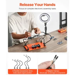 VEVOR Magnetic Helping Hands Soldering Station, 4 Flexible Arms Third Hand Tool, with 6 PCB Pillar Holders & 360 Hot Air Gun Holder, Heavy-Duty Base Soldering Helper for Electronic Repair Craft