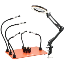 VEVOR Magnetic Helping Hands Soldering Station, 4 Flexible Arms Third Hand Tool, with 6 PCB Pillar Holders & 360 Hot Air Gun Holder, Heavy-Duty Base Soldering Helper for Electronic Repair Craft