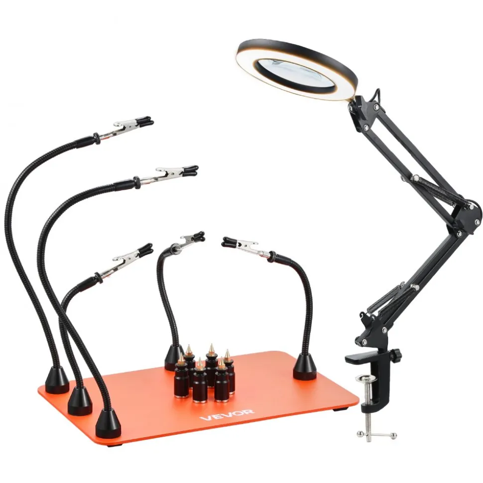 VEVOR Magnetic Helping Hands Soldering Station, 4 Flexible Arms Third Hand Tool, with 6 PCB Pillar Holders & 360 Hot Air Gun Holder, Heavy-Duty Base Soldering Helper for Electronic Repair Craft