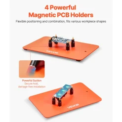 VEVOR Magnetic Helping Hands Soldering Station, 4 Flexible Arms Third Hand Soldering Tool, with 3X LED Magnifying Lamp, 4 PCB  Pillar Holder & Heavy-Duty Base, Electronic Repair Craft Hobby DIY