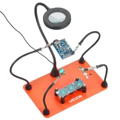 VEVOR Magnetic Helping Hands Soldering Station, 4 Flexible Arms Third Hand Soldering Tool, with 3X LED Magnifying Lamp, 4 PCB  Pillar Holder & Heavy-Duty Base, Electronic Repair Craft Hobby DIY
