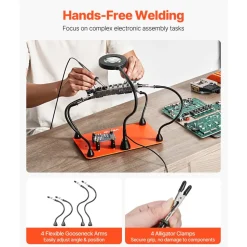 VEVOR Magnetic Helping Hands Soldering Station, 4 Flexible Arms Third Hand Soldering Tool, with 3X LED Magnifying Lamp, 4 PCB  Pillar Holder & Heavy-Duty Base, Electronic Repair Craft Hobby DIY