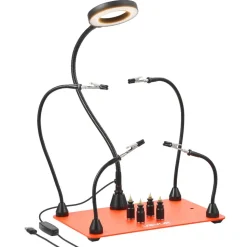VEVOR Magnetic Helping Hands Soldering Station, 4 Flexible Arms Third Hand Soldering Tool, with 3X LED Magnifying Lamp, 4 PCB  Pillar Holder & Heavy-Duty Base, Electronic Repair Craft Hobby DIY