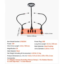 VEVOR Magnetic Helping Hands Soldering Station, 4 Flexible Arms Third Hand Soldering Tool, with 3X LED Magnifying Lamp, 4 PCB  Pillar Holder & Heavy-Duty Base, Electronic Repair Craft Hobby DIY
