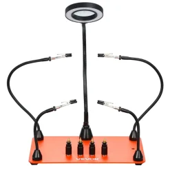 VEVOR Magnetic Helping Hands Soldering Station, 4 Flexible Arms Third Hand Soldering Tool, with 3X LED Magnifying Lamp, 4 PCB  Pillar Holder & Heavy-Duty Base, Electronic Repair Craft Hobby DIY