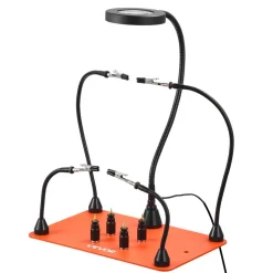 VEVOR Magnetic Helping Hands Soldering Station, 4 Flexible Arms Third Hand Soldering Tool, with 3X LED Magnifying Lamp, 4 PCB  Pillar Holder & Heavy-Duty Base, Electronic Repair Craft Hobby DIY