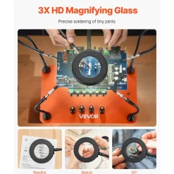 VEVOR Magnetic Helping Hands Soldering Station, 4 Flexible Arms Third Hand Soldering Tool, with 3X LED Magnifying Lamp, 4 PCB  Pillar Holder & Heavy-Duty Base, Electronic Repair Craft Hobby DIY