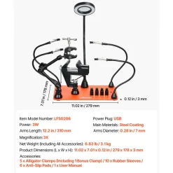 VEVOR Magnetic Helping Hands Soldering Station, 4 Arms Third Hand Tool, with Vise, 3X LED Magnifying Lamp, 4 PCB Holder & 360 Hot Air Gun Holder, Soldering Helper for Electronic Repair Craft Hobby DIY