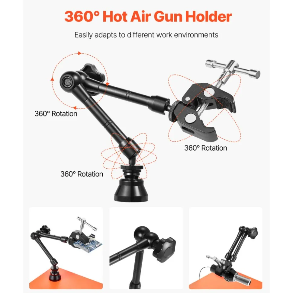 VEVOR Magnetic Helping Hands Soldering Station, 4 Flexible Arms Third Hand Tool with 3X LED Magnifying Lamp & Non-Slip Heavy-Duty Base, Soldering Helping Hands for Electronic Repair Craft Hobby DIY