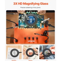 VEVOR Magnetic Helping Hands Soldering Station, 4 Flexible Arms Third Hand Tool with 3X LED Magnifying Lamp & Non-Slip Heavy-Duty Base, Soldering Helping Hands for Electronic Repair Craft Hobby DIY