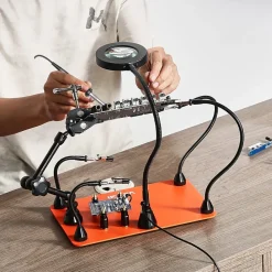 VEVOR Magnetic Helping Hands Soldering Station, 4 Flexible Arms Third Hand Tool with 3X LED Magnifying Lamp & Non-Slip Heavy-Duty Base, Soldering Helping Hands for Electronic Repair Craft Hobby DIY