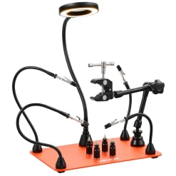 VEVOR Magnetic Helping Hands Soldering Station, 4 Flexible Arms Third Hand Tool with 3X LED Magnifying Lamp & Non-Slip Heavy-Duty Base, Soldering Helping Hands for Electronic Repair Craft Hobby DIY