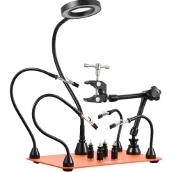 VEVOR Magnetic Helping Hands Soldering Station, 4 Flexible Arms Third Hand Tool with 3X LED Magnifying Lamp & Non-Slip Heavy-Duty Base, Soldering Helping Hands for Electronic Repair Craft Hobby DIY