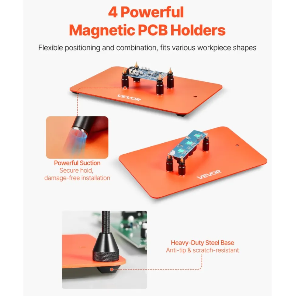 VEVOR Magnetic Helping Hands Soldering Station, 4 Flexible Arms Third Hand Tool with 3X LED Magnifying Lamp & Non-Slip Heavy-Duty Base, Soldering Helping Hands for Electronic Repair Craft Hobby DIY