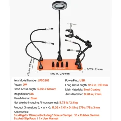 VEVOR Magnetic Helping Hands Soldering Station, 4 Flexible Arms Third Hand Tool with 3X LED Magnifying Lamp & Non-Slip Heavy-Duty Base, Soldering Helping Hands for Electronic Repair Craft Hobby DIY