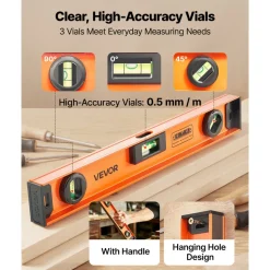 VEVOR Magnetic Level Set, 4-Piece Included 16/24/36/48 in, Aluminum Alloy I-Beam Bubble Leveler with Clear 3 Green Vials & Hanging Hole, Level Tool Ideal for Hanging Pictures, Home Improvement & DIY