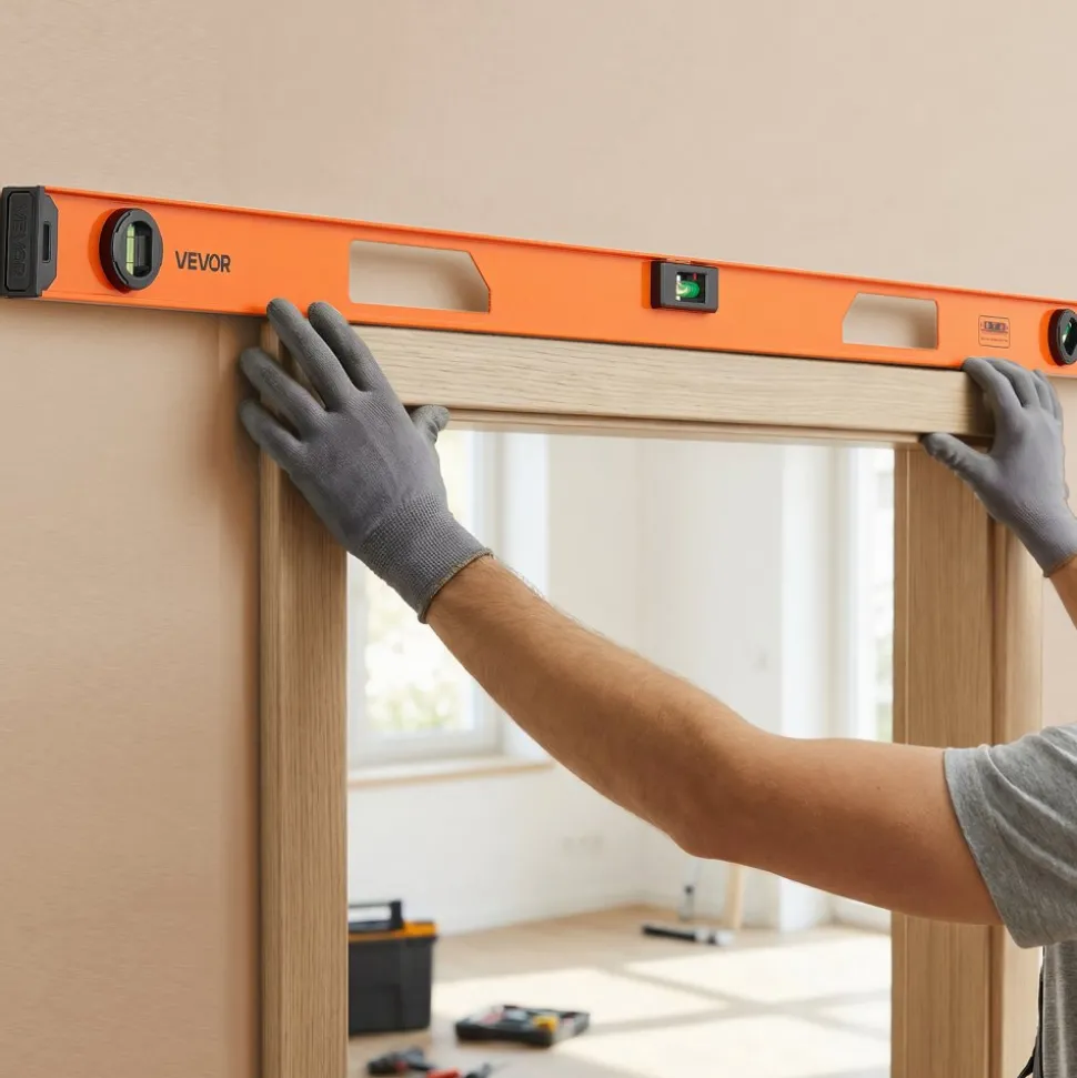 VEVOR Magnetic Level Set, 4-Piece Included 16/24/36/48 in, Aluminum Alloy I-Beam Bubble Leveler with Clear 3 Green Vials & Hanging Hole, Level Tool Ideal for Hanging Pictures, Home Improvement & DIY